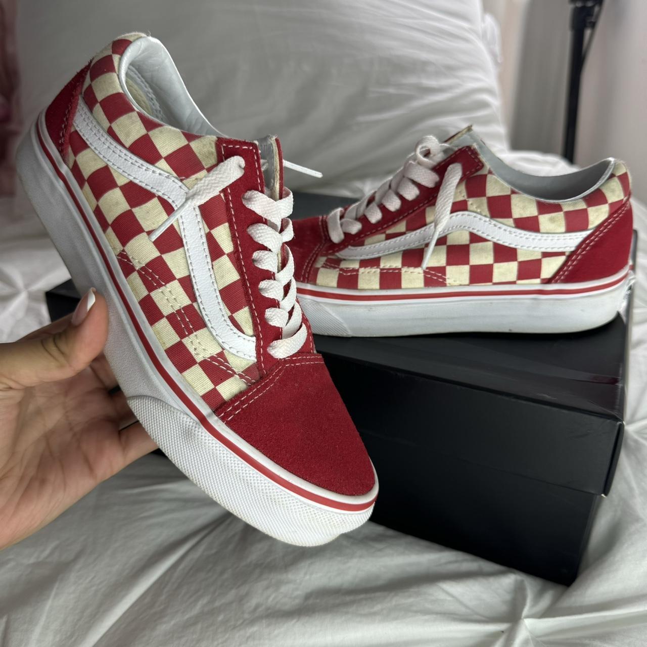 Red Checkerboard Vans Size US Women 6 will be deep