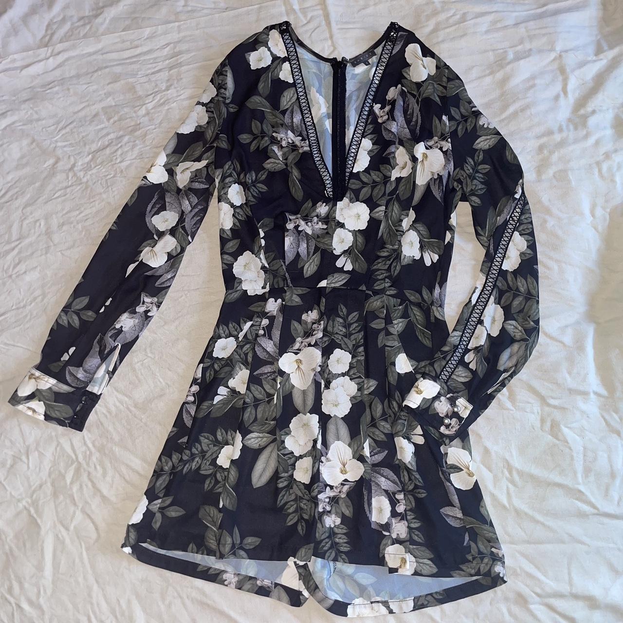 Black and white floral playsuit with long Depop