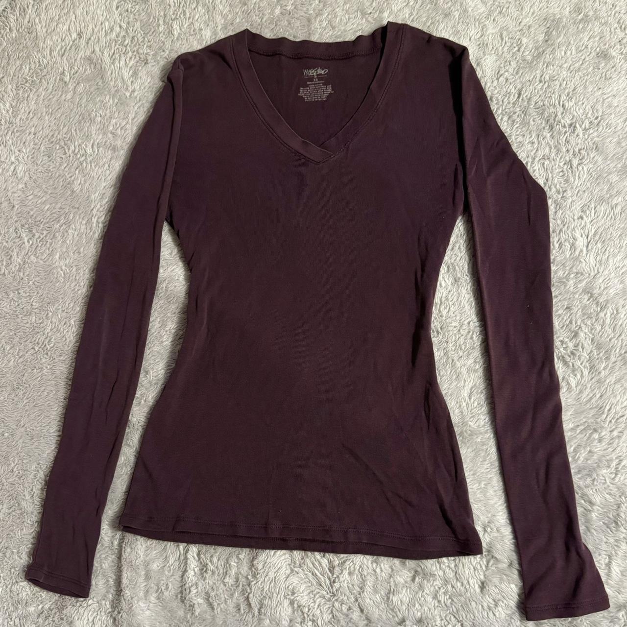 XS Plum Burgundy tight, super flattering long sleeve... - Depop