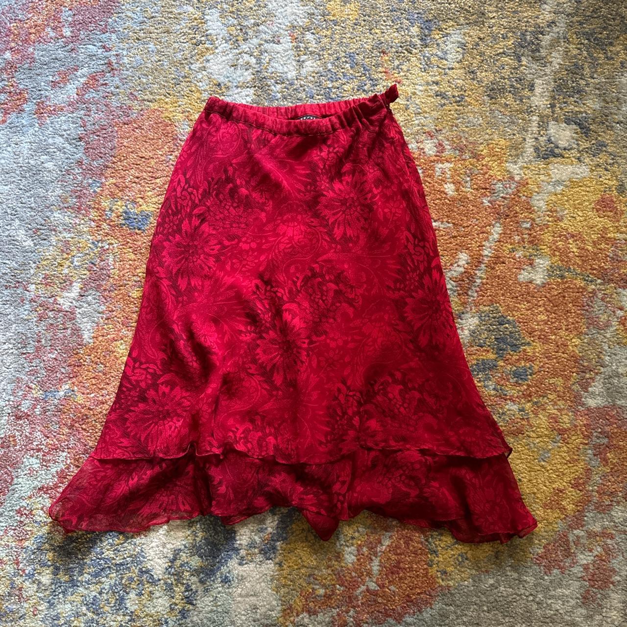 Silk red midi skirt ️ Separates by New York City... - Depop