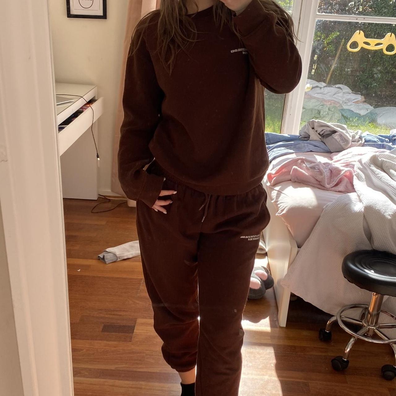 brown pretty little thing tracksuit set worn