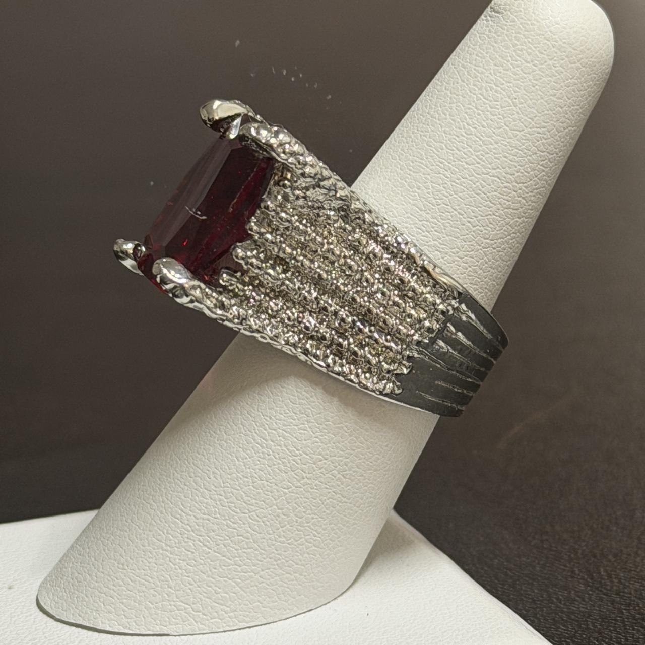 Women's Ring - Red/Silver – Silver ring with 10mm… - image 3