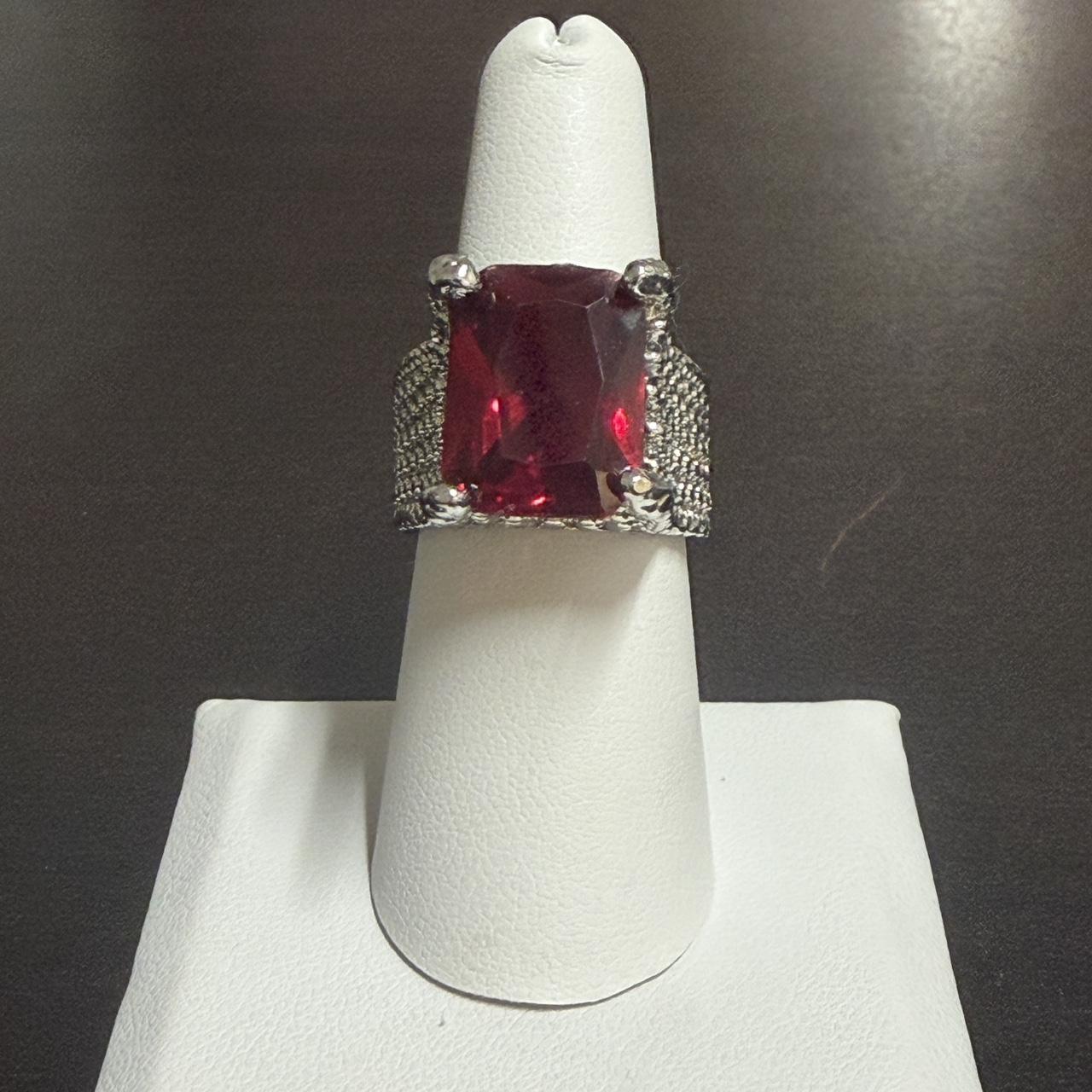 Women's Ring - Red/Silver – Silver ring with 10mm… - image 1