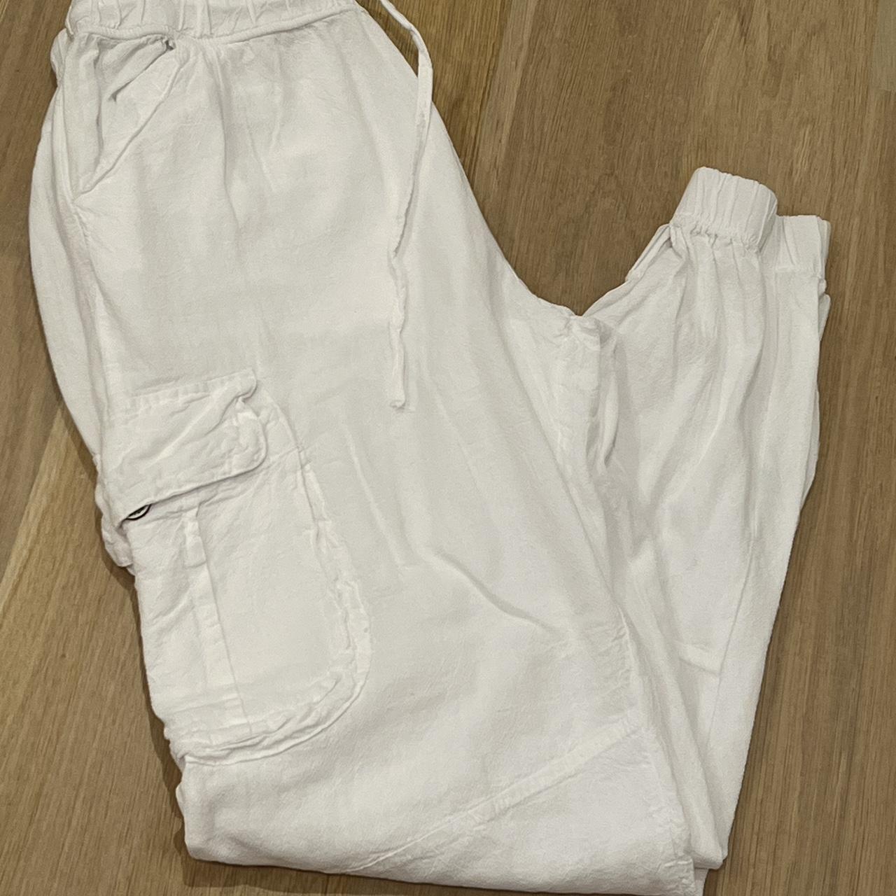 Blanco by nature White Linen cargo Size M Original... - Depop