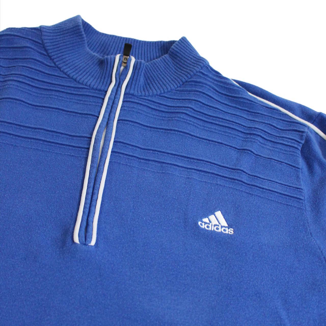 Vintage Blue Adidas Knit Quarter Zip Sweater Jumper.... - Depop