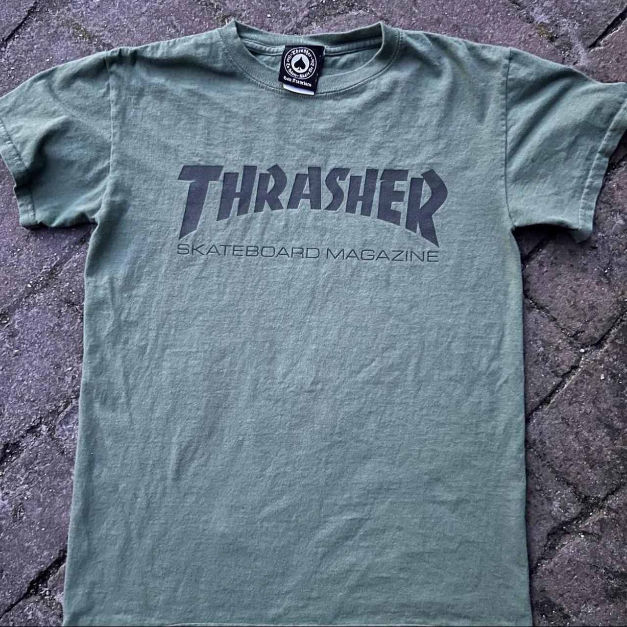 Thrasher Men's Green and Khaki T-shirt | Depop