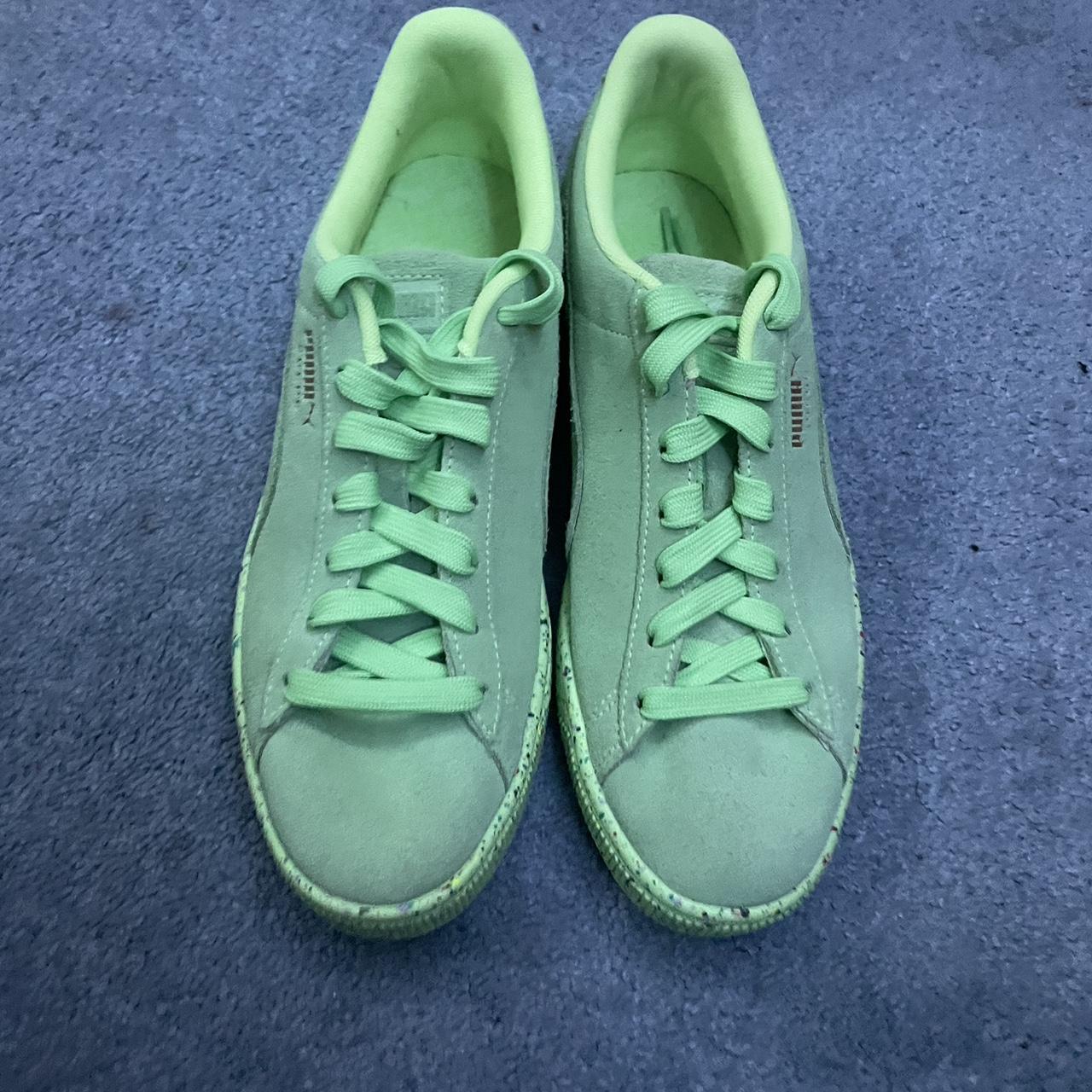 Puma pastel green suede trainers with a rubber sole