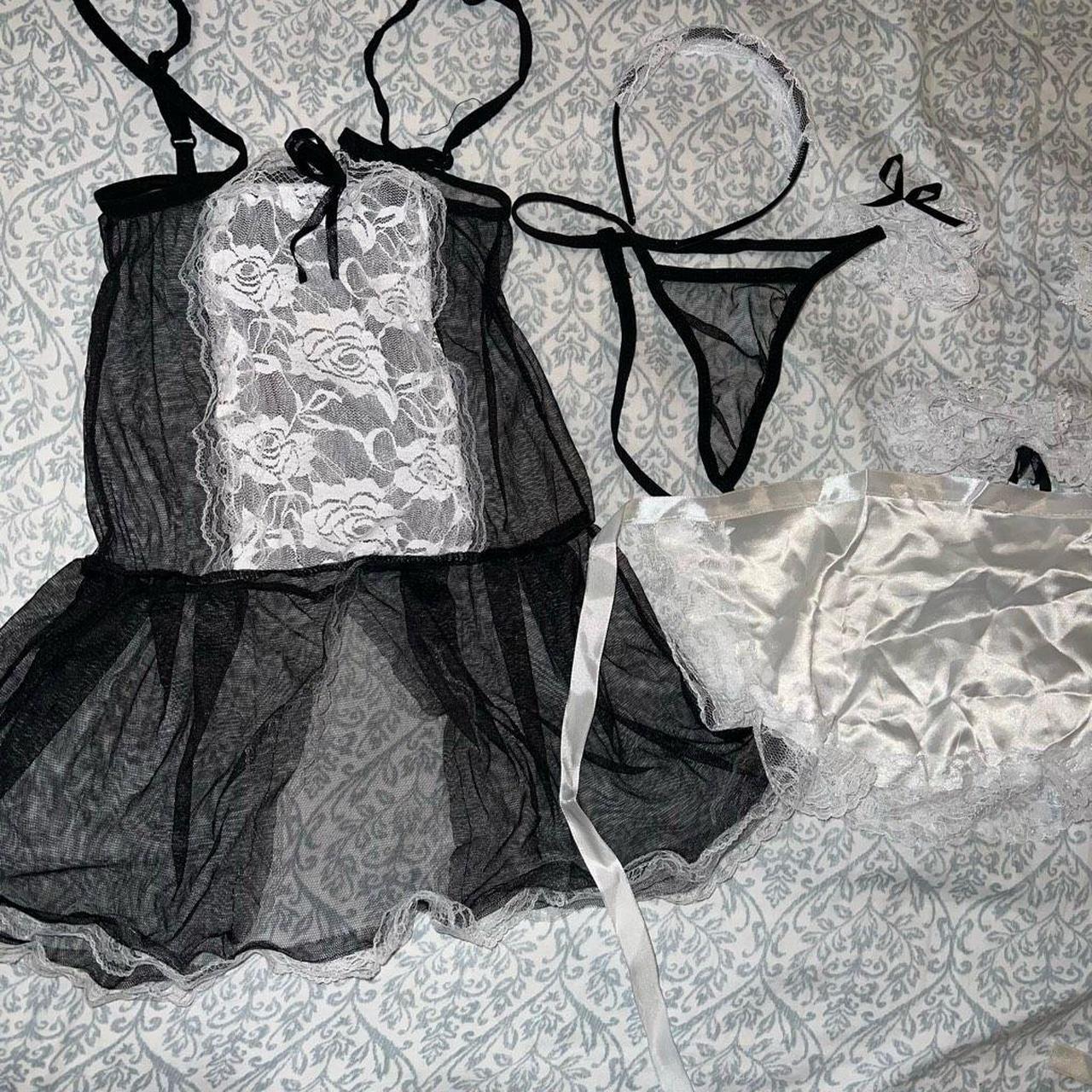 Naughty maid lingerie 7 piece set garter apron size... - Depop