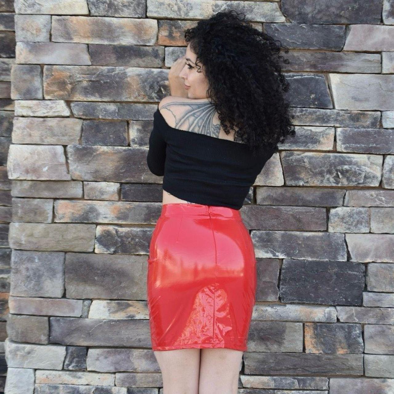 Red vinyl skirt Depop