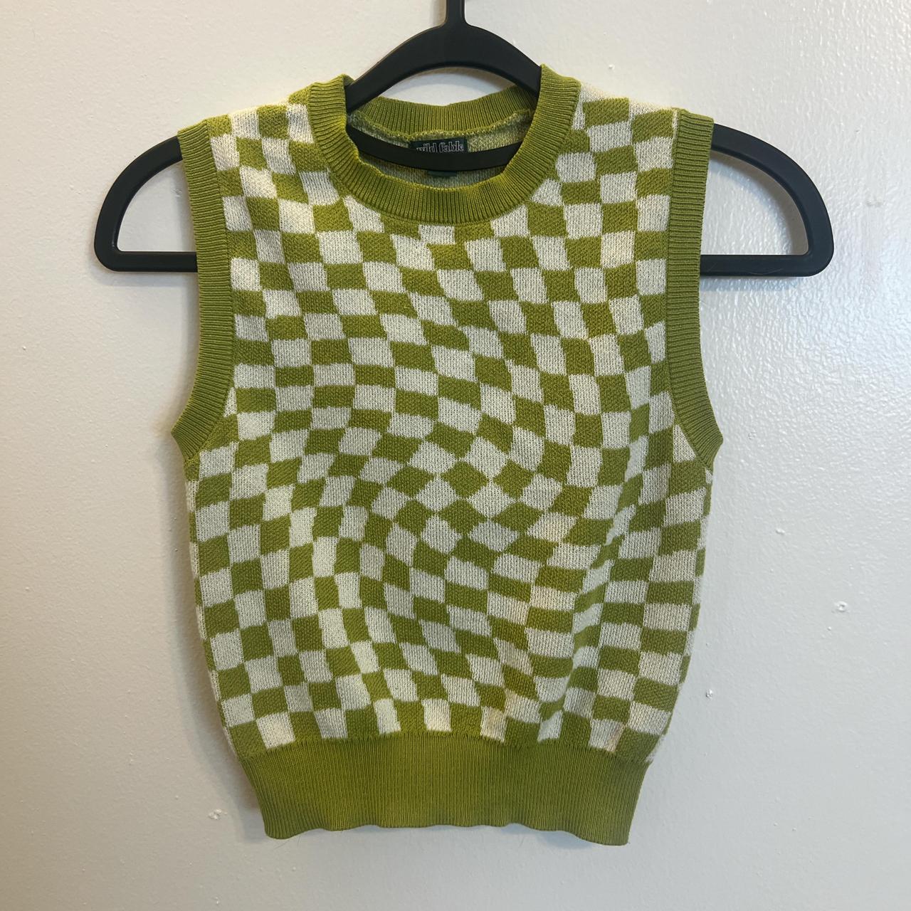 green checkered wavy sweater vest // size xs //