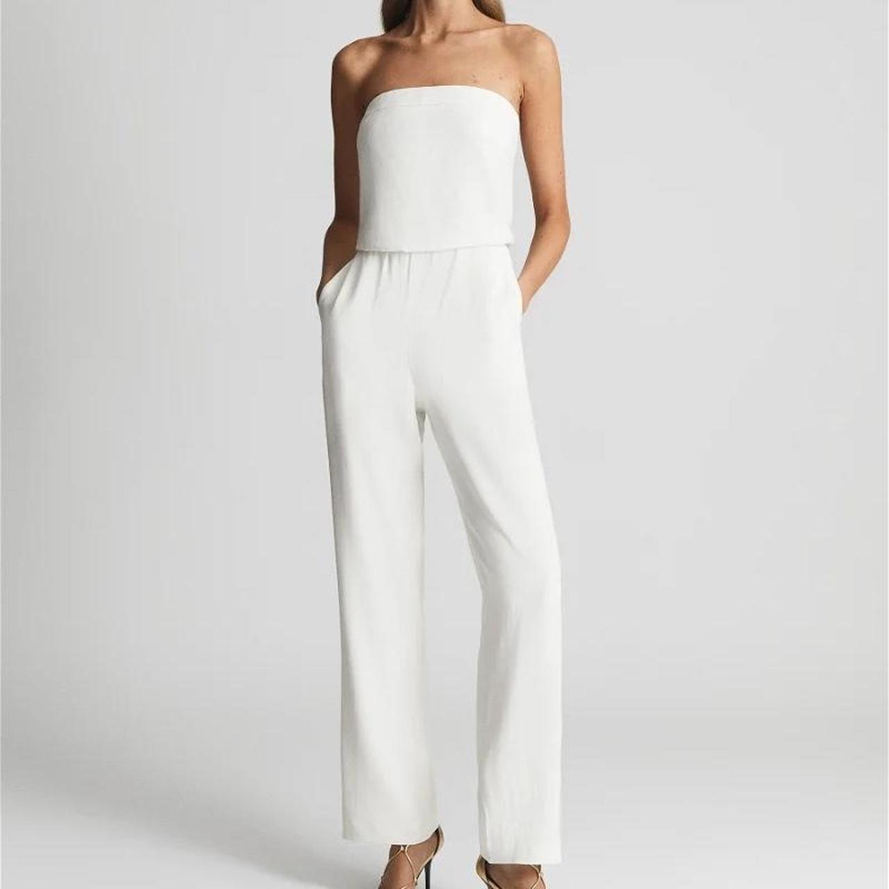 Reiss White Bandeau Wide Leg Jumpsuit (US