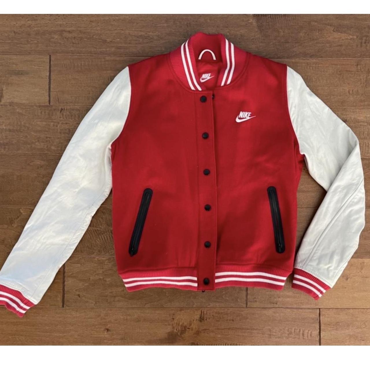 ジャケット・アウター 90s nike reversible varsity jacket L red Nike Varsity Jacket Wool Leather Red Wool Body & | Depop