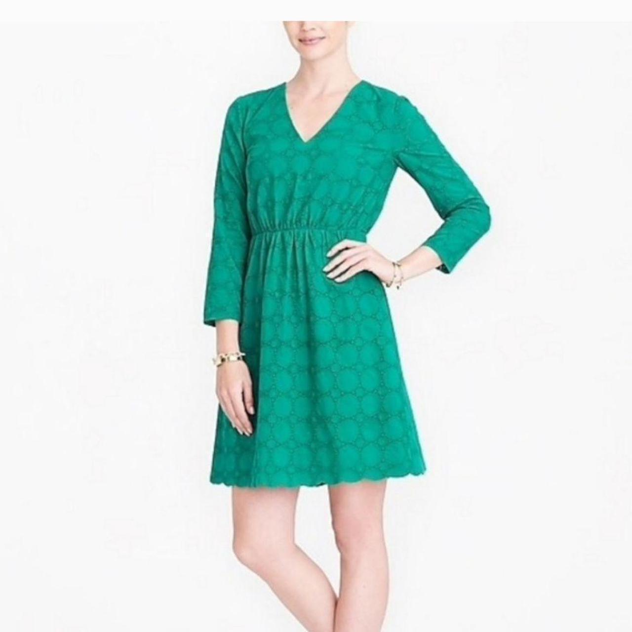 J. CREW Eyelet Dress 3 4 Sleeve Womens 2 Green J