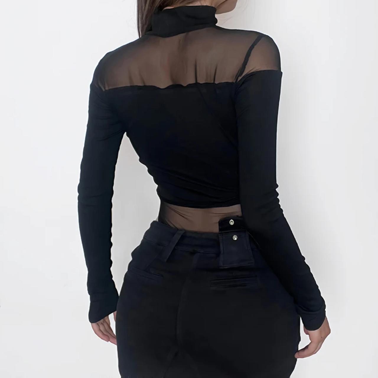 Sexy Hollow Out Black Bodysuit, Mesh Long Sleeve... - Depop