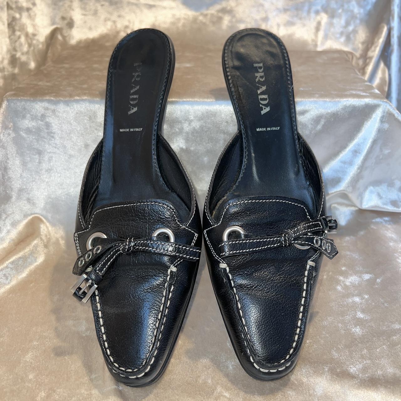 Vintage Prada Leather Pointed Toe Mule Heels Size Depop