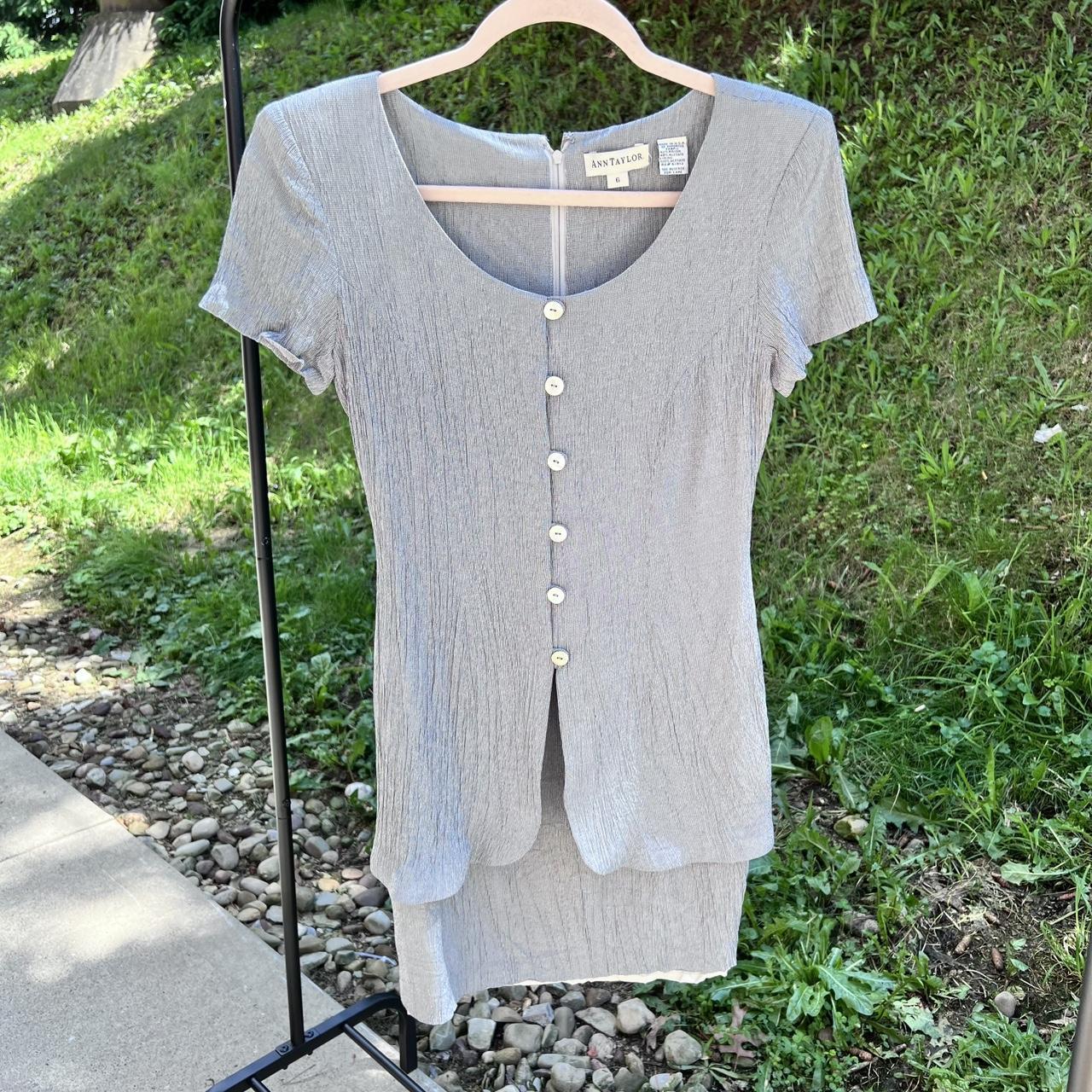 vintage 90s ann taylor short sleeve skirt suit size... - Depop