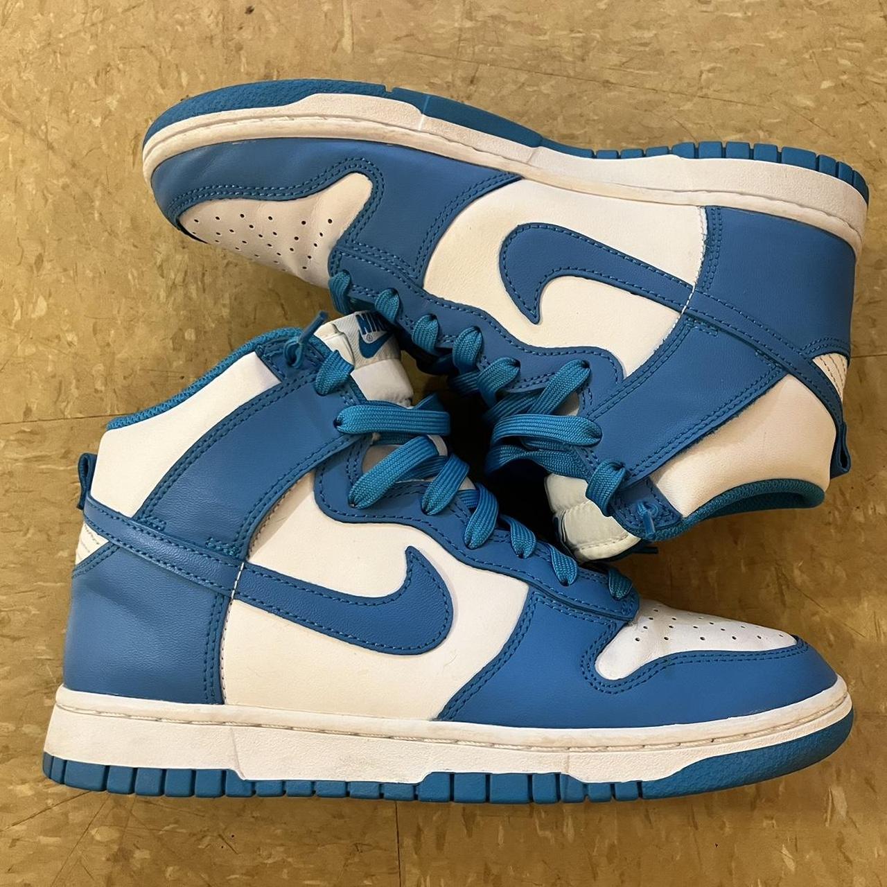 light blue and dark blue high dunks