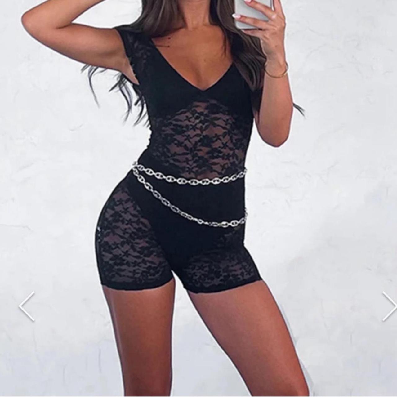 V Neck Black Lace Romper Shorts NightCap Clothing Lace Romper