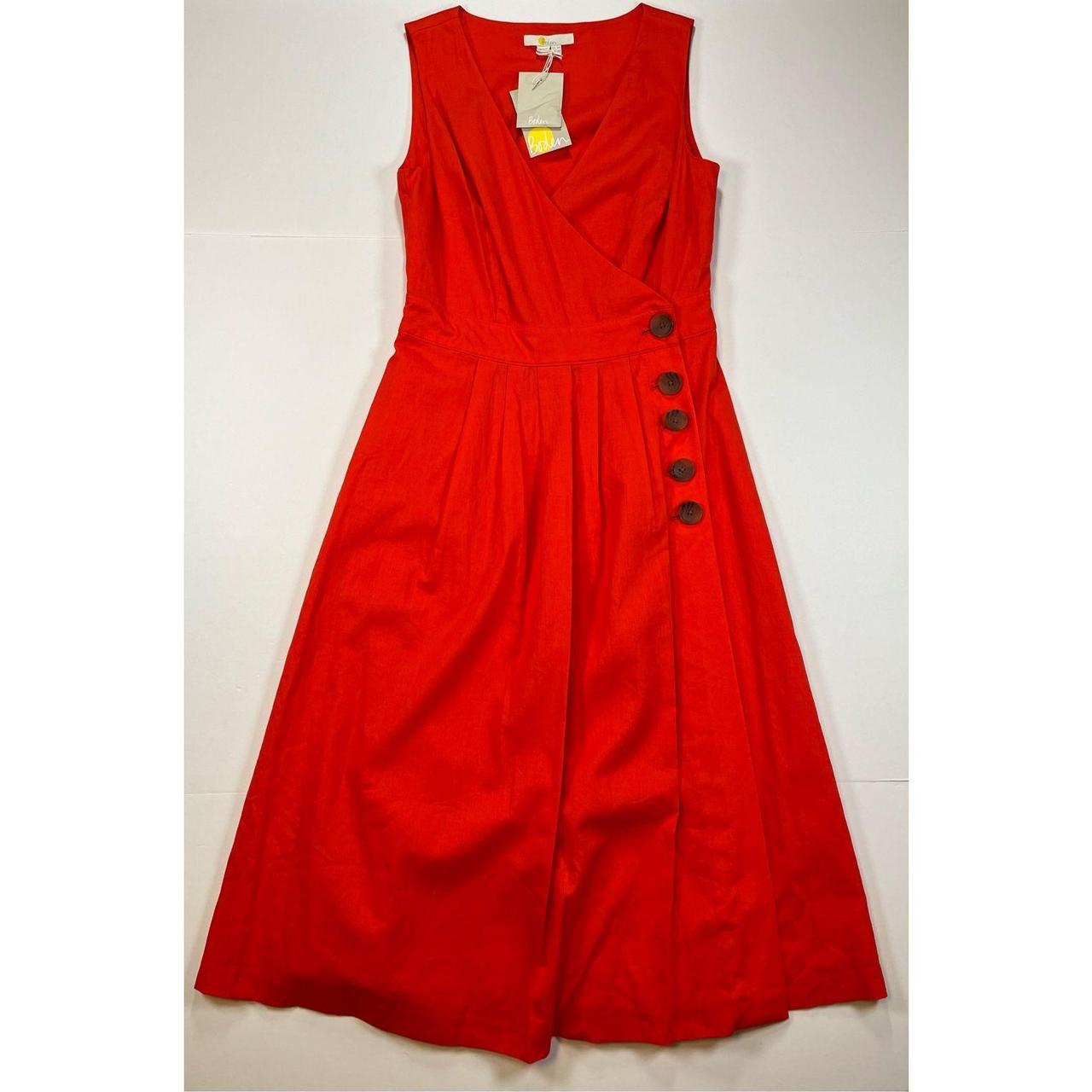 Boden Arwen Linen Blend Wrap Midi Dress Tomato Red. Depop