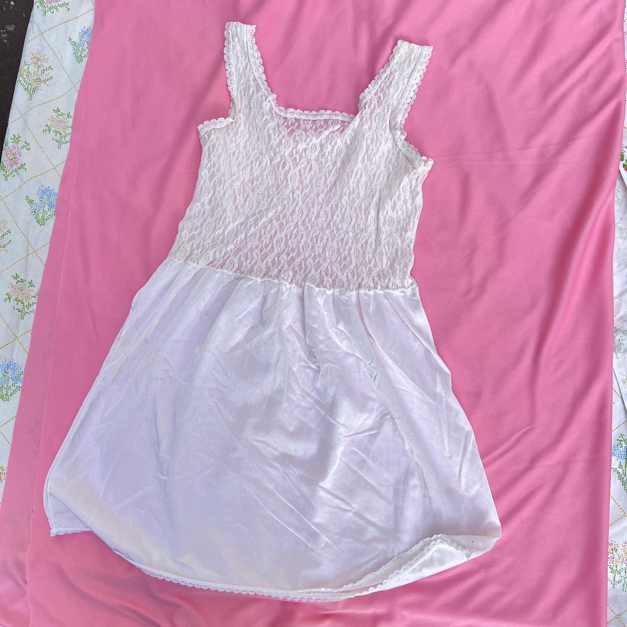 Vintage dainty 90s baby doll slip tank White sheer... - Depop