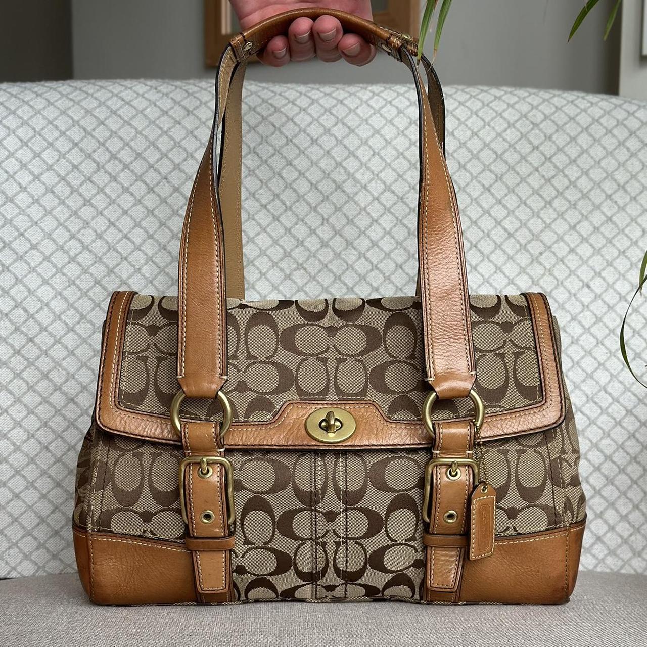 Coach high quality Brown Signature Canvas leather Hampton Satchel Handbag