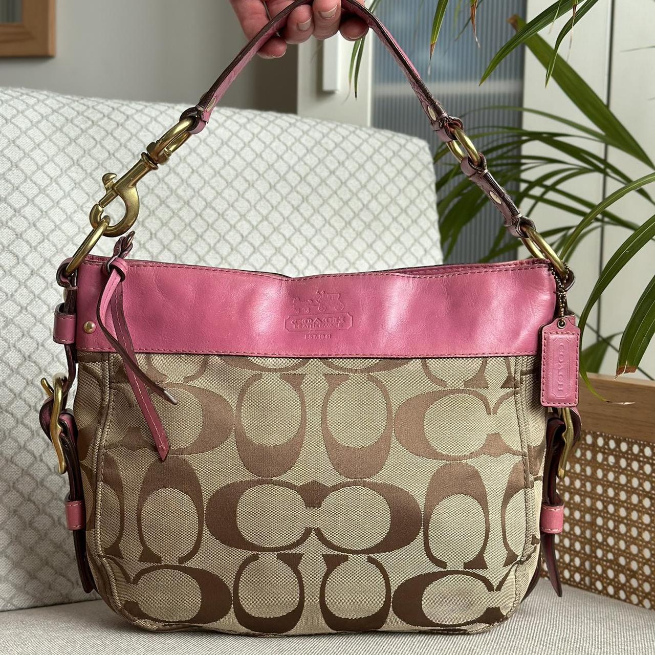 Coach Pink Zoe Signature Canvas/Leather popular Shoulder Bag