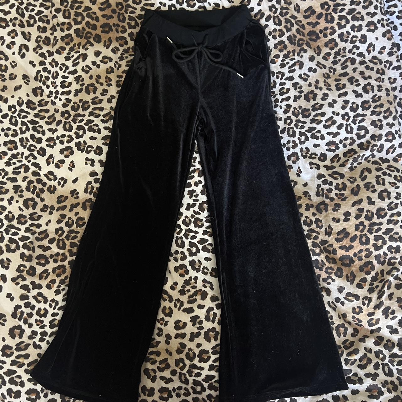 y2k black velour tracksuit bottoms in perfect... - Depop