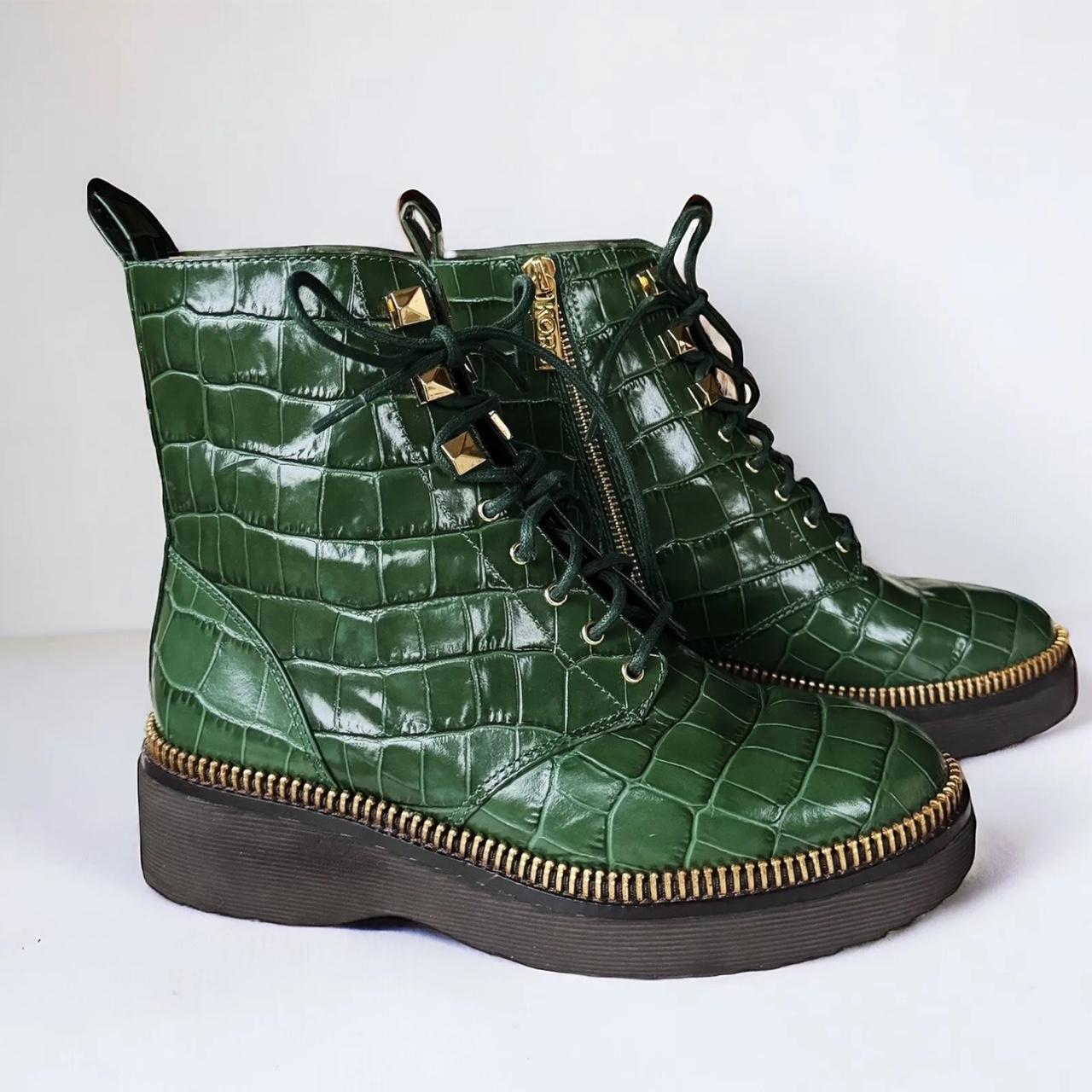 Michael Kors Haskell Croc Combat Boots Moss Green. Depop