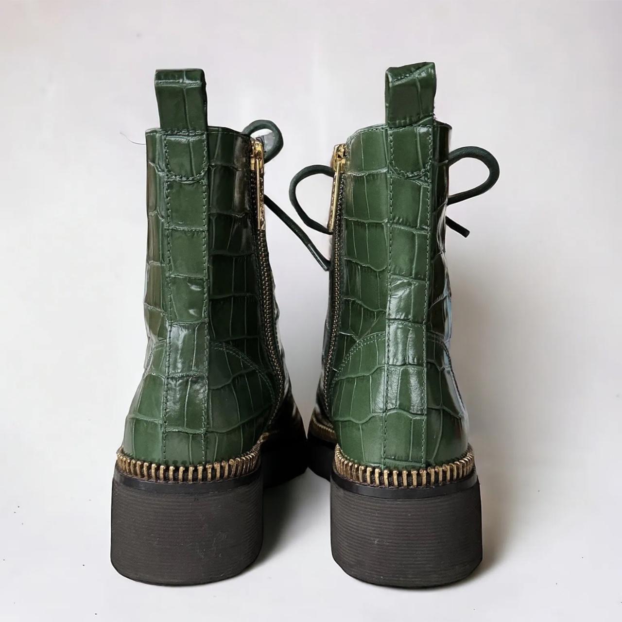 Michael Kors Haskell Croc Combat Boots Moss Green