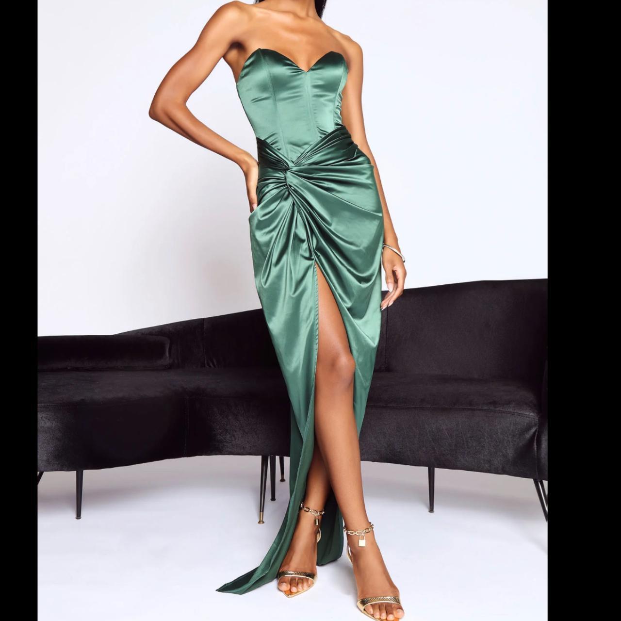 XS Hunter Green Satin Maxi Dress Sweetheart