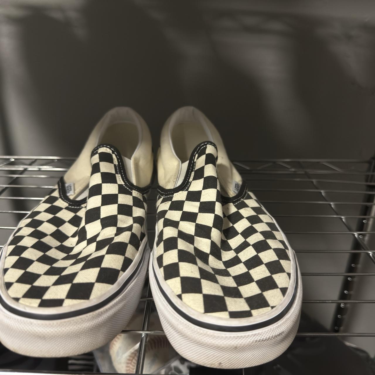 Vans black and white checkerboard slip on trainers Depop