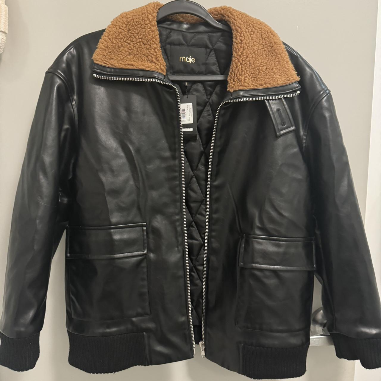 Maje Leather bomber jacket Depop