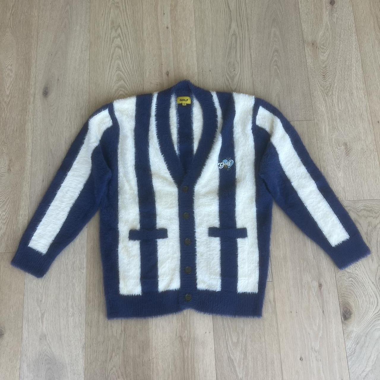 トップス STRIPED MOHAIR CARDIGAN by GOLF WANG Golf Wang Blue/White Mohair Cardigan! | Depop