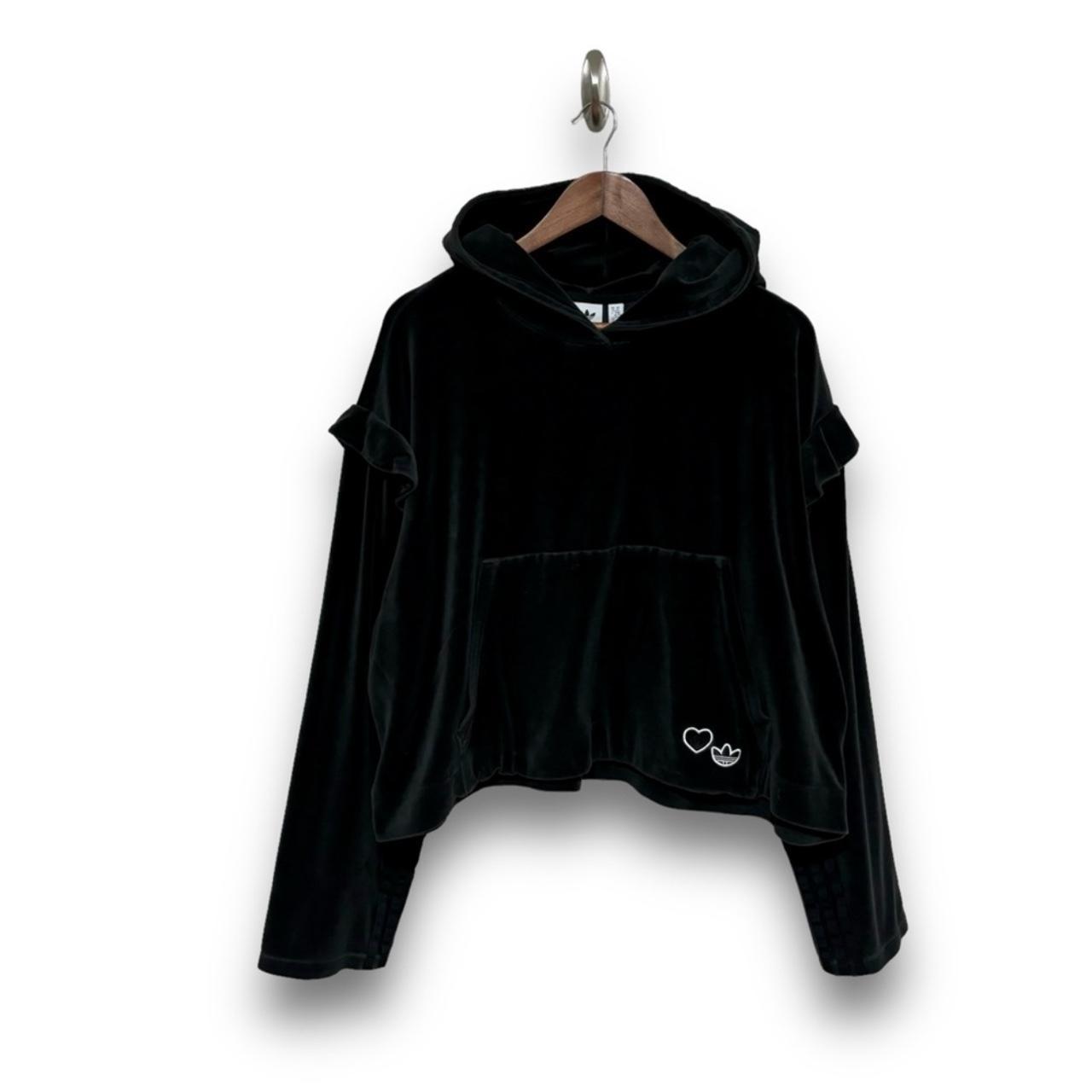 Adidas black velvet cropped hoodie hotsell