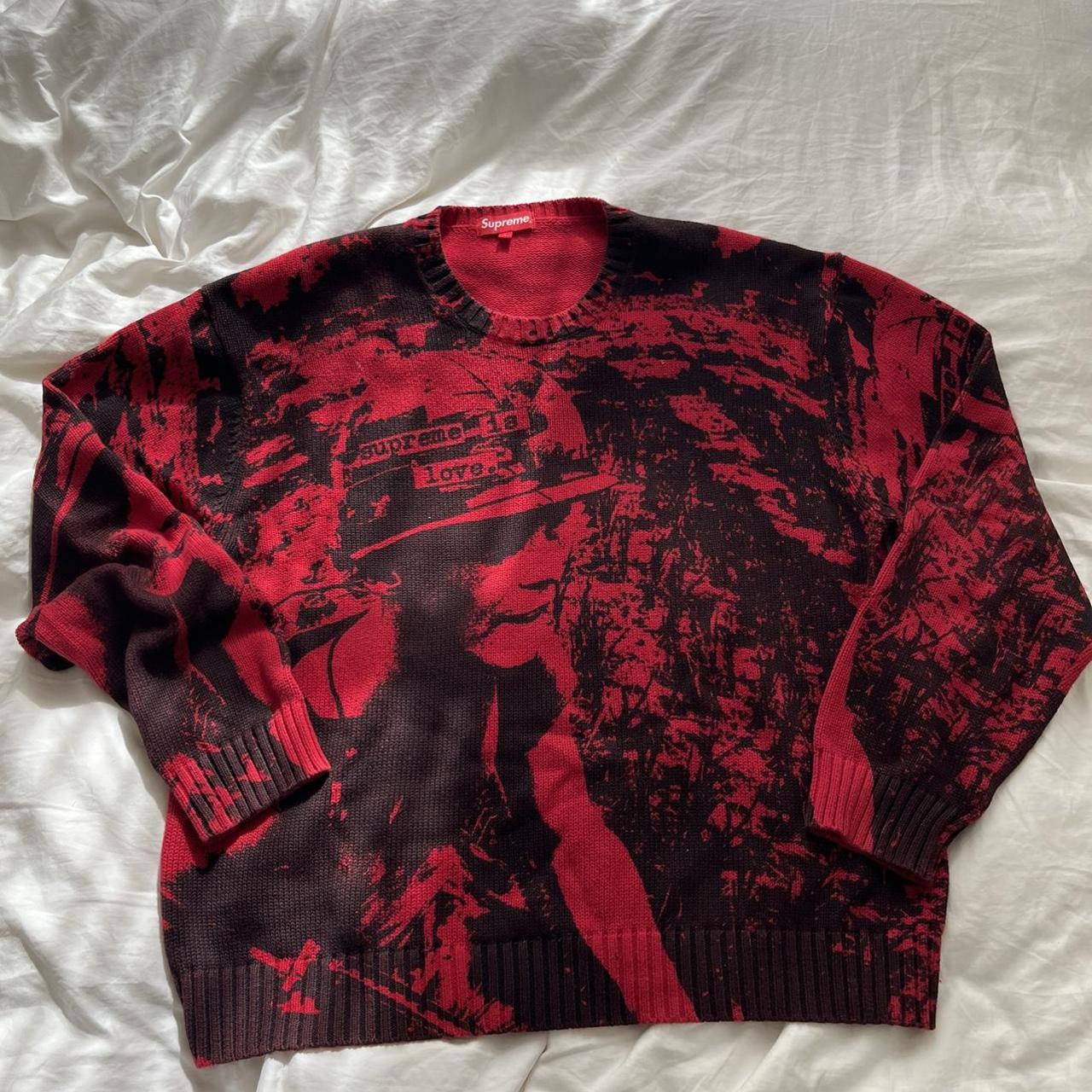 Red Supreme Vishnu Hoodie size medium Small tear on - Depop