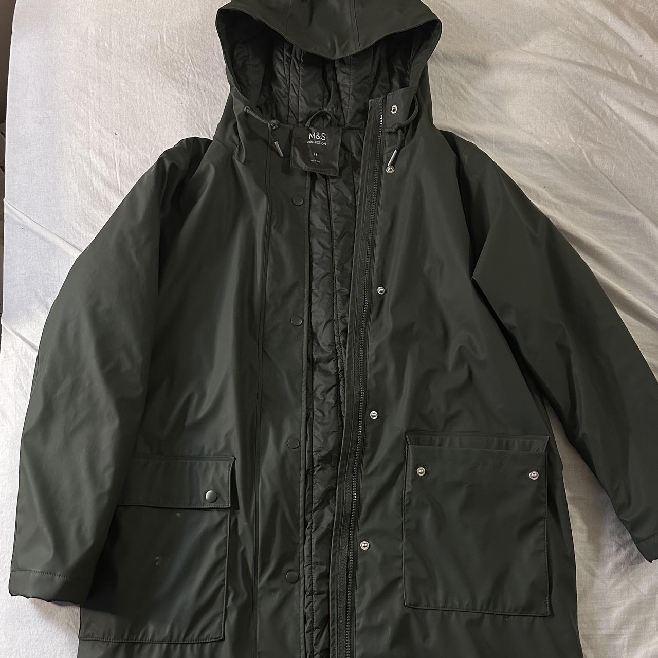 M S waterproof pine green coat Rubber Hooded Funnel