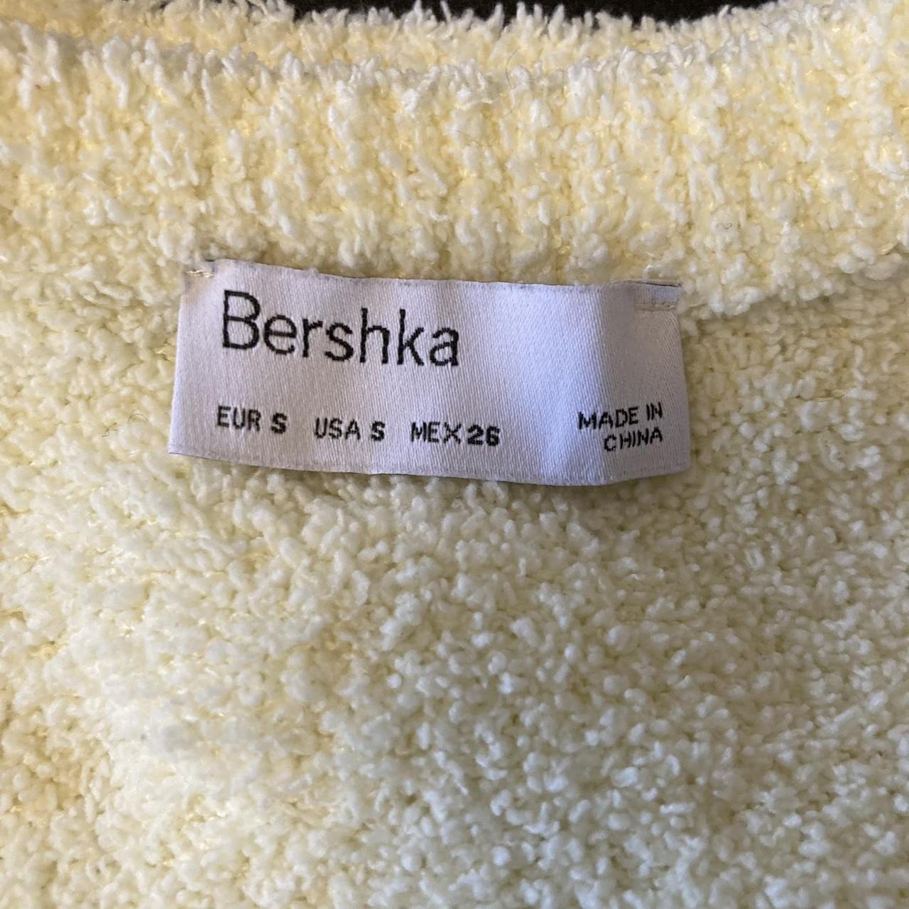 bershka off white/ cream fuzzy crop top tie back,... - Depop