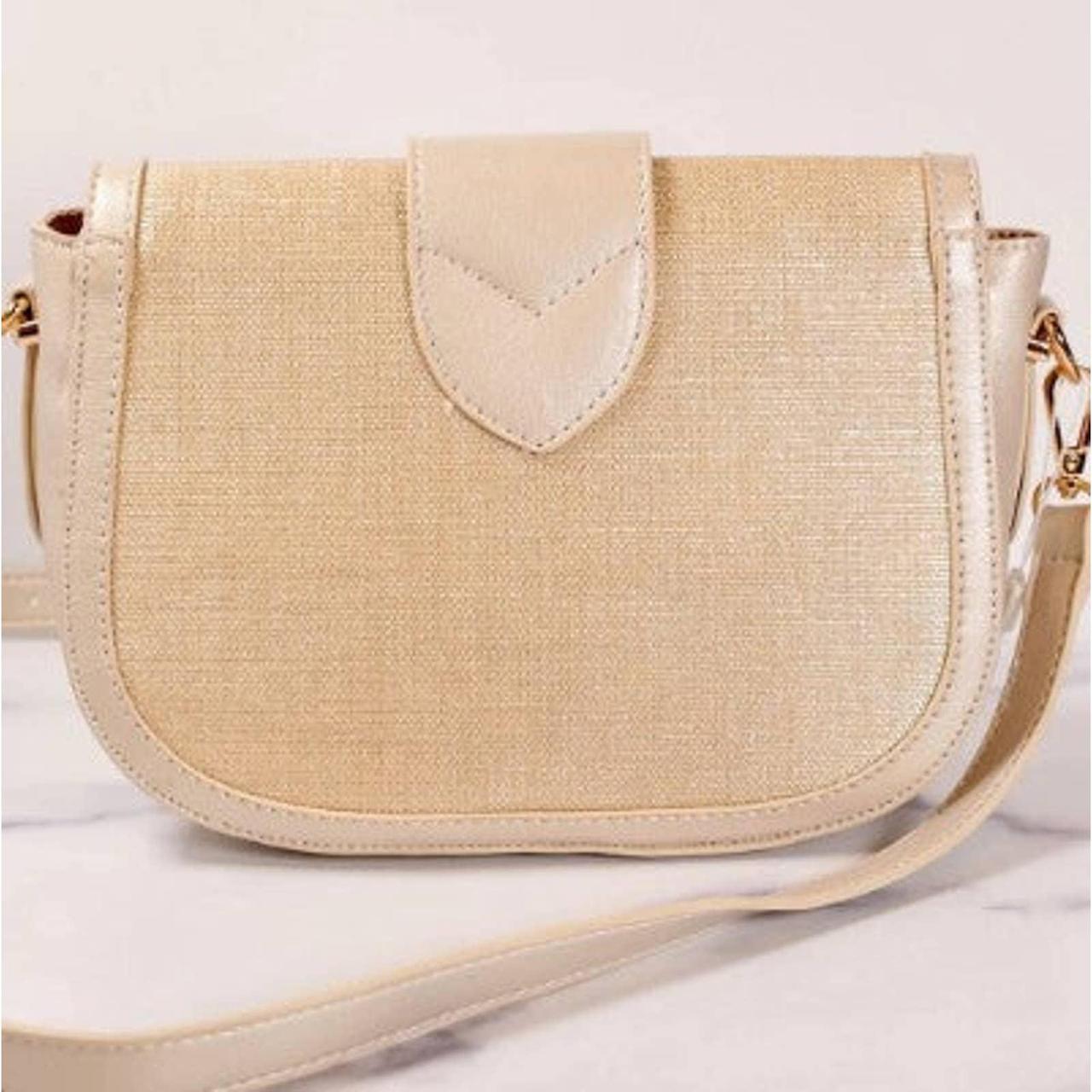 Griffin Gold Straw Crossbody Bag