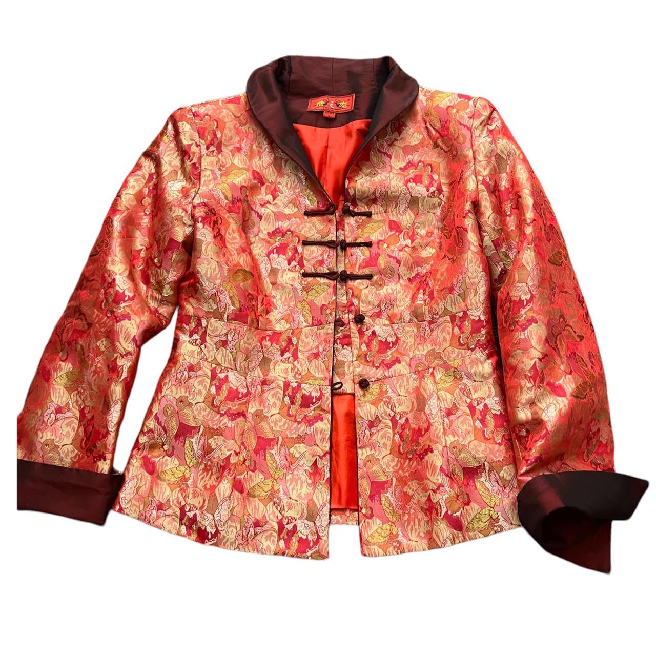Awesome oriental print vintage coat, says size large... - Depop