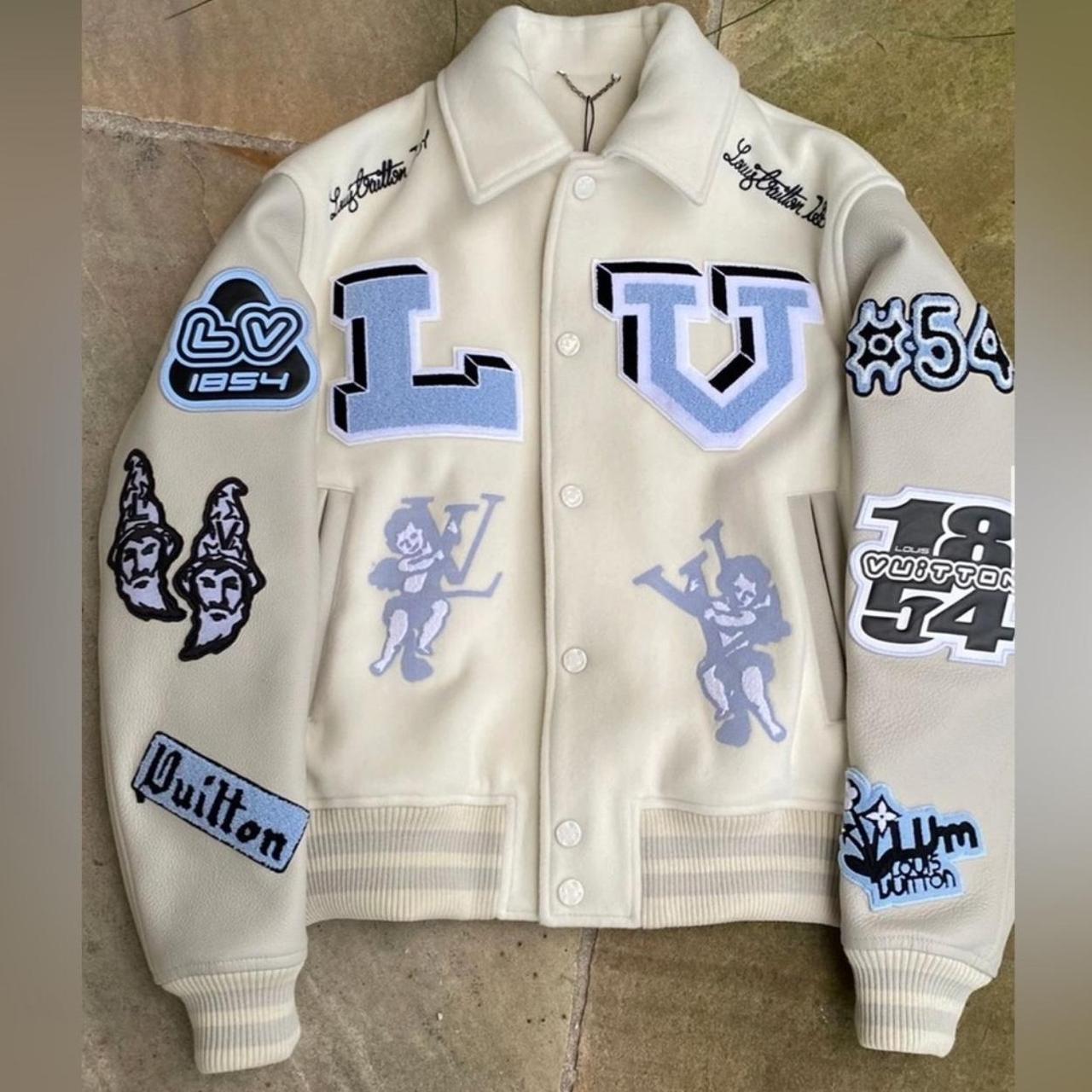 Louis Vuitton バックスバニー ジャケット Louis Vuitton FW22 Cream Patched Bunny Varsity Jacket