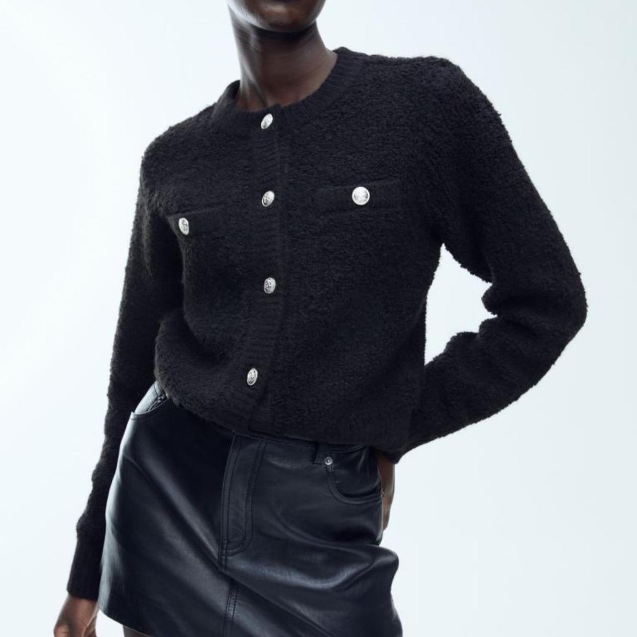 Boucle Cardigan Black H&M Fitted cardigan Depop