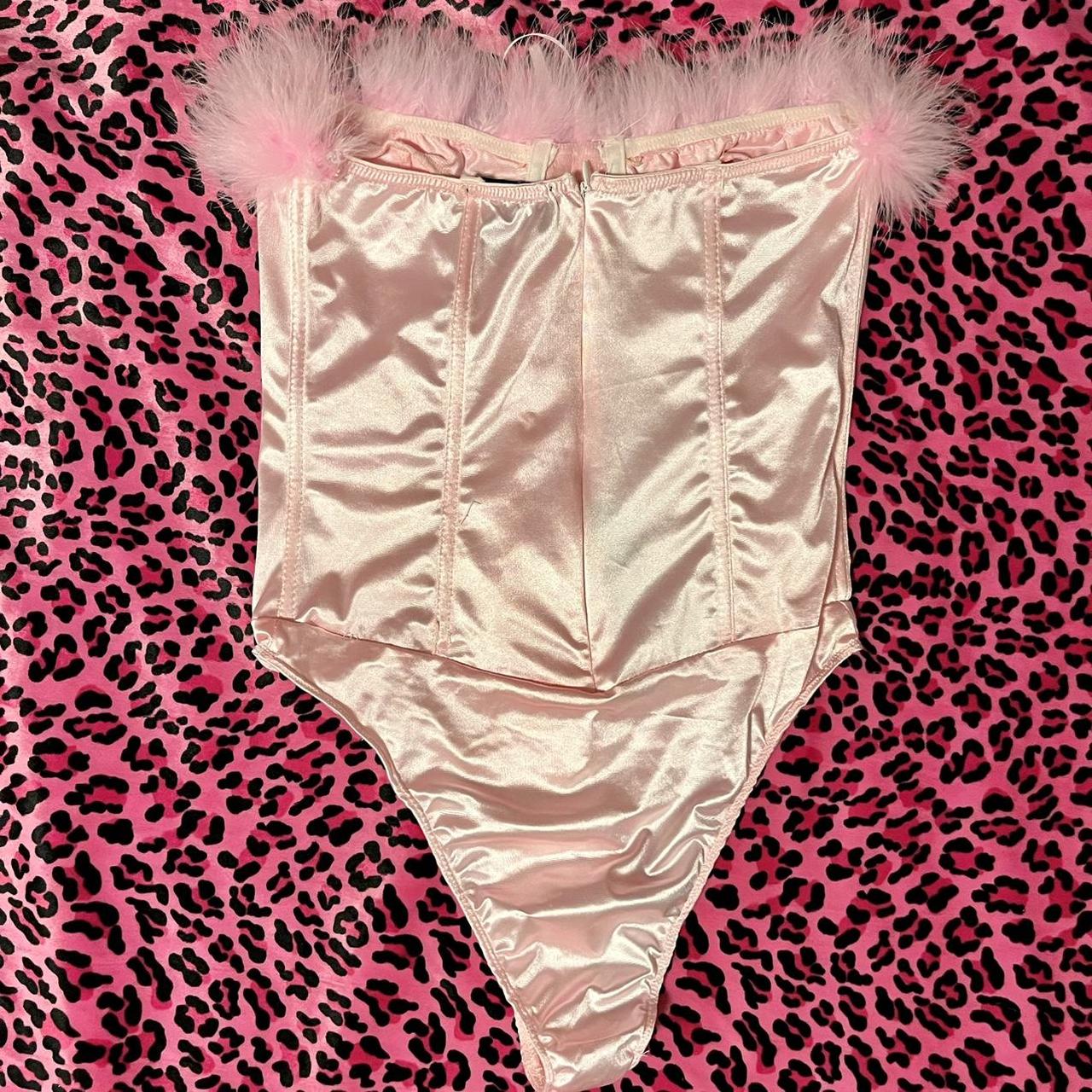 💕 Pink Marabou Bodysuit 💕 This is a baby pink corset... - Depop