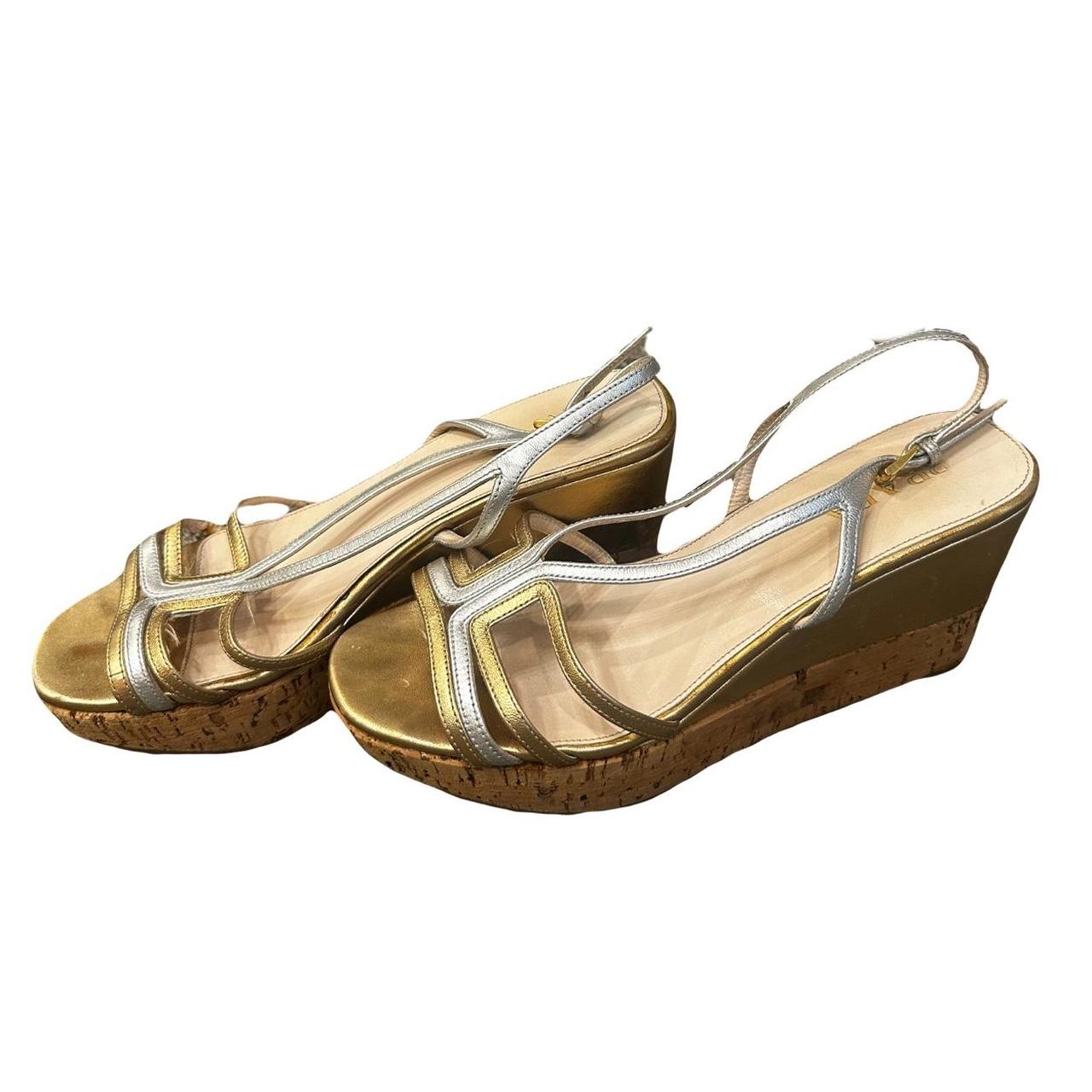 Prada gold and silver wedge sandals with a 3 inch. Depop