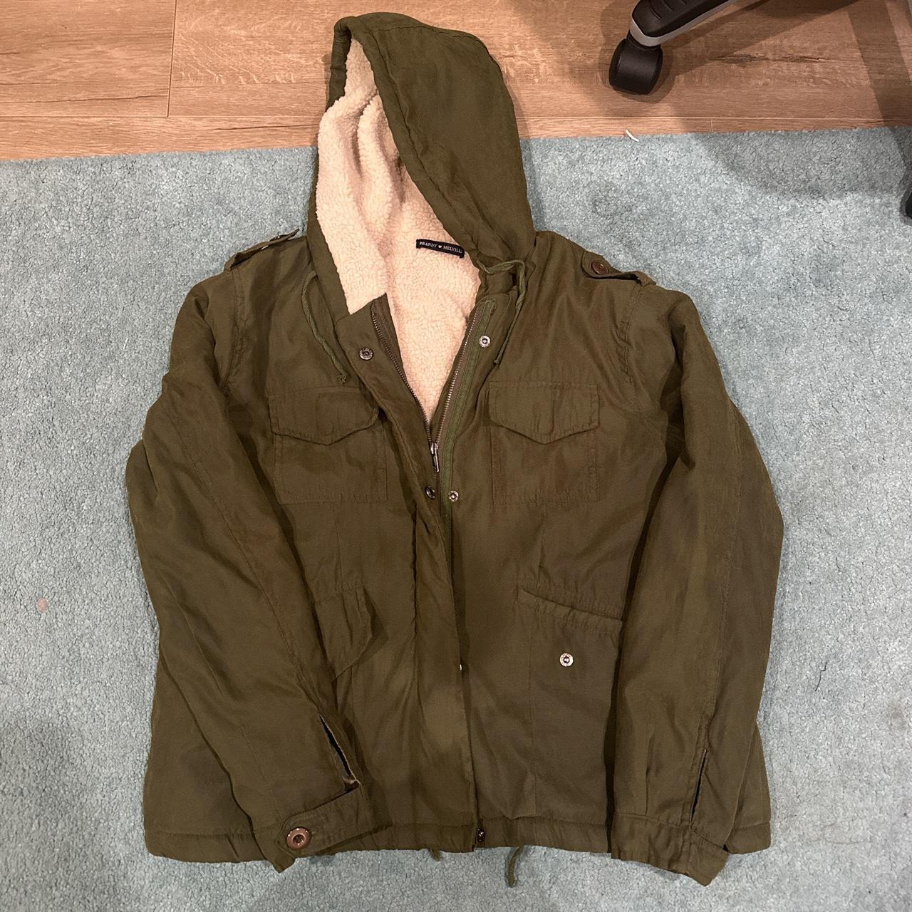 Brandy Melville jacket in green with Sherpa inside.... - Depop