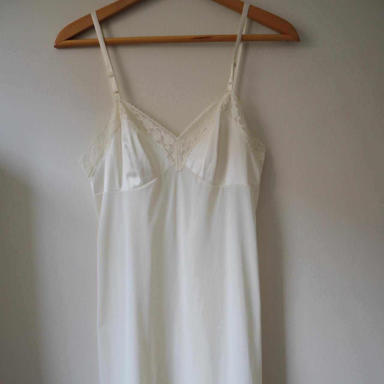 beautiful vintage creme white slip dress with lace trim - Depop