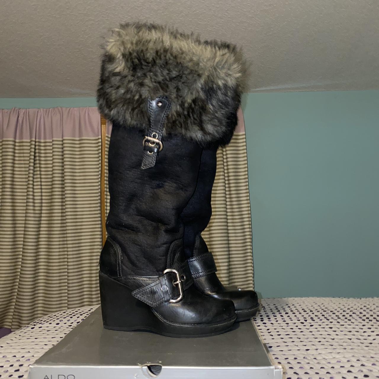 ALDO BOOTS Black with faux fur collar inside lined. Depop