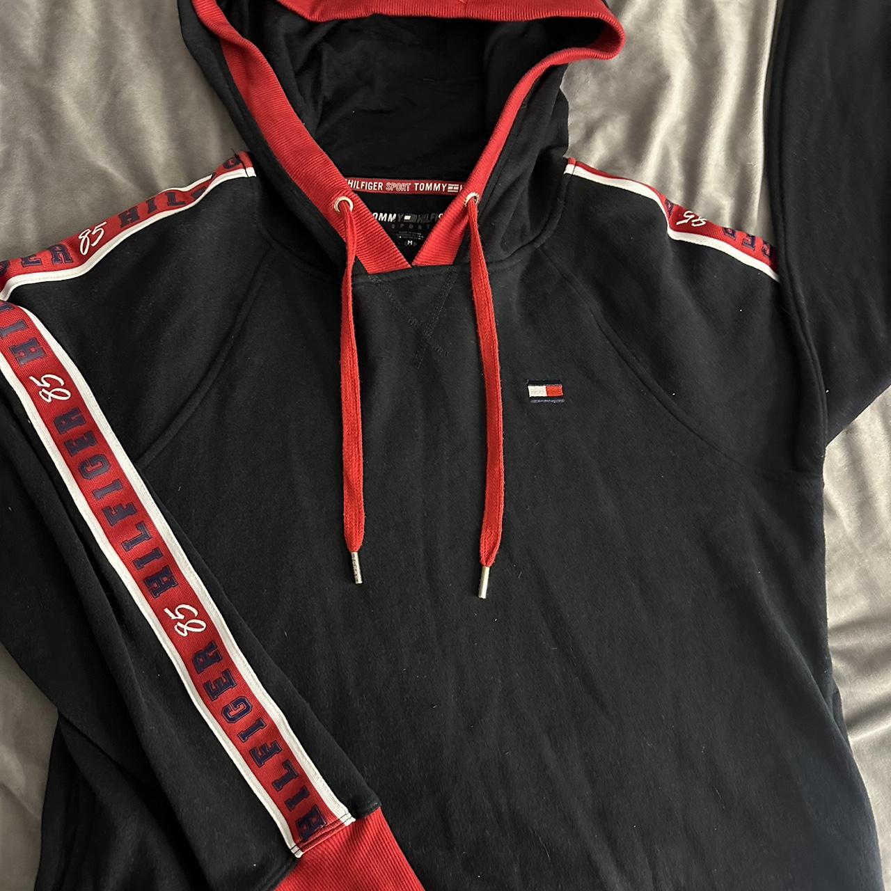 Black and red tommy hilfiger hoodie sale