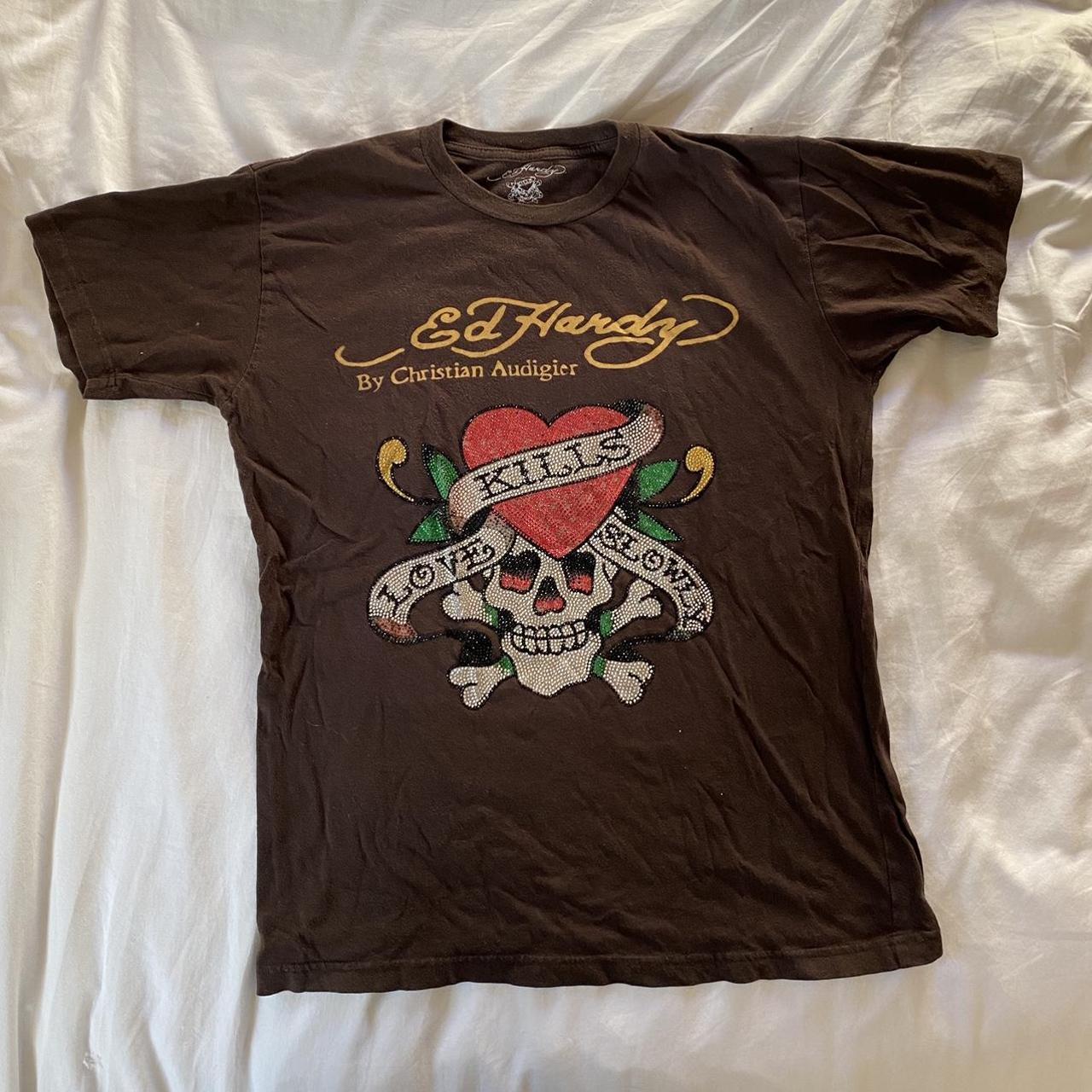 Ed Hardy Men's Brown T-shirt | Depop