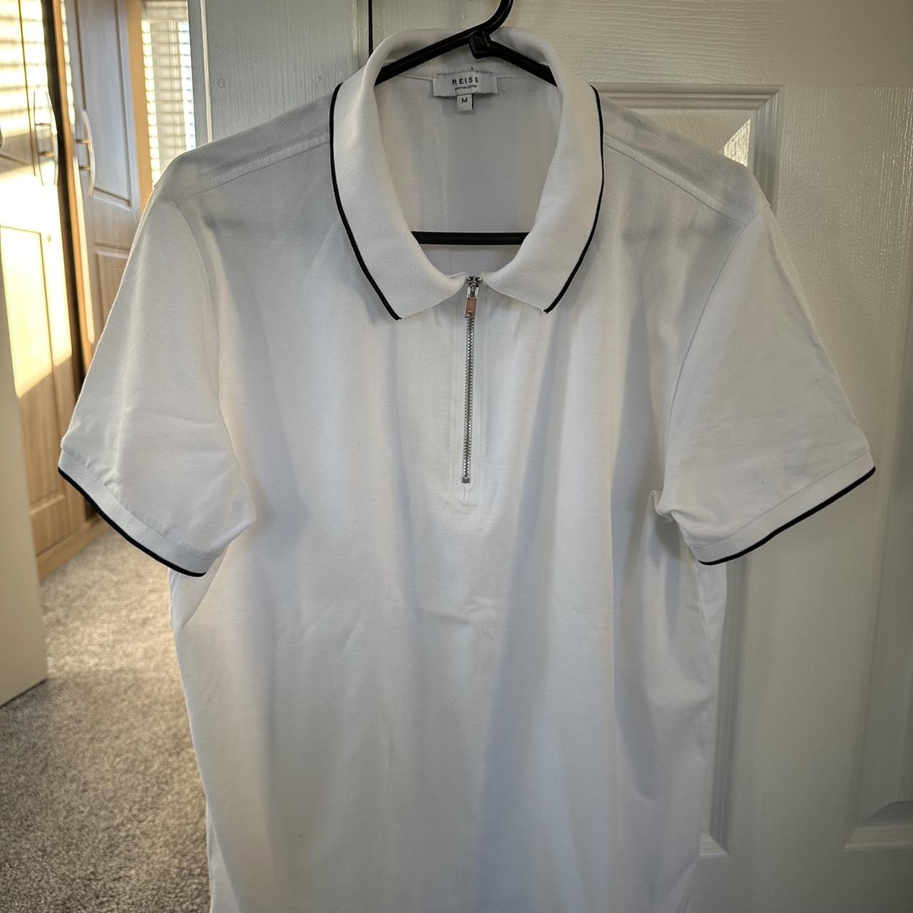 Reiss white short sleeve quarter 1/4 zip polo shirt... - Depop