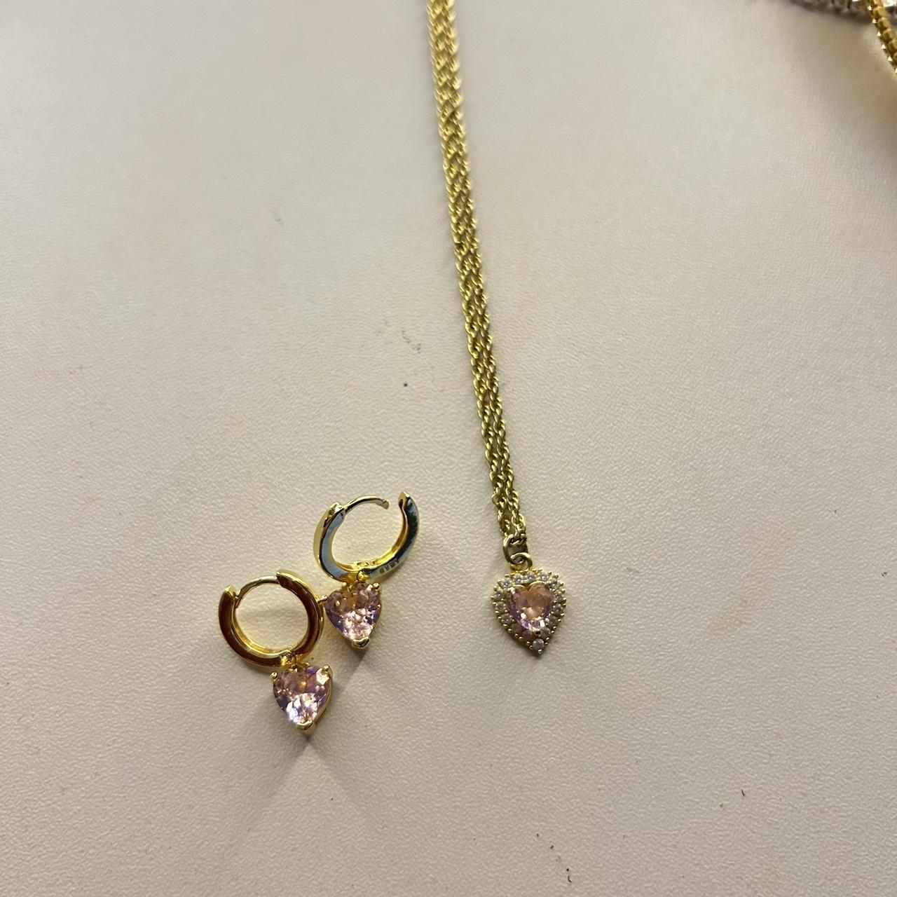 Evry jewels pink heart necklace & earrings matching set - Depop